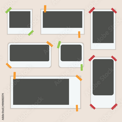 Set of Realistic photo frame mockup displayed on white background. Vintage postcard Photo frame mockup with highlighted shadow collection