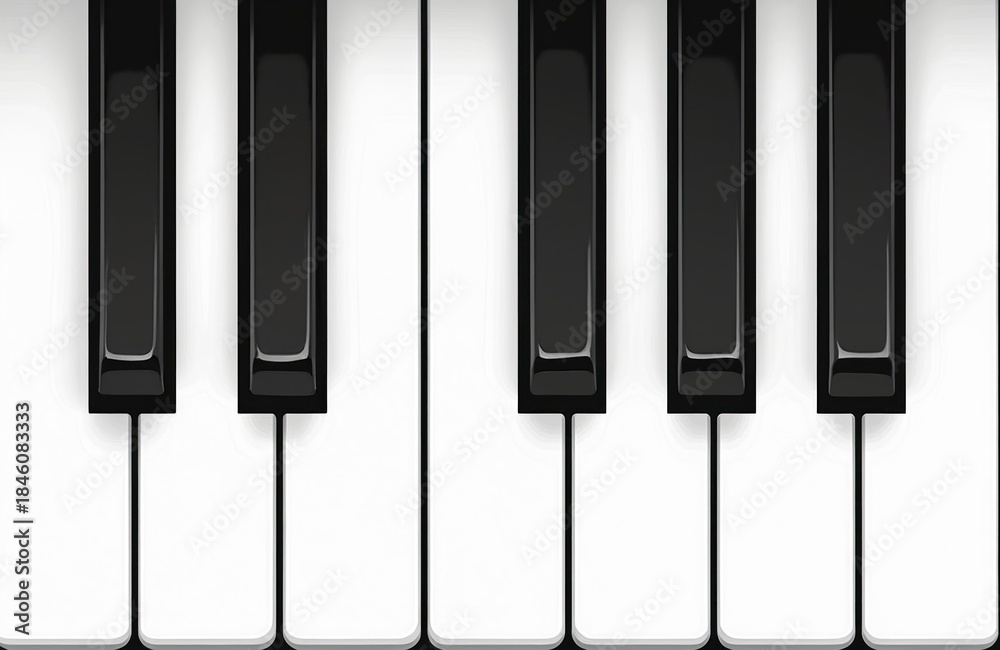 Fototapeta premium Close up shot of black and white piano keys. Musical instrument detail for composing tunes. Abstract art for music education and digital sound design.