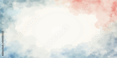Abstract watercolor background of a bright sunny day featuring white clouds in a clear blue sky with beautiful summer sunlight and a heavenly atmosphere