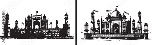 Mosque Silhouette Vector, Islamic Architecture Illustration, Minaret Skyline Design, Religious Landmark Art, Ramadan Mosque Pattern, Islamic City Background, Spiritual Architecture Vector, Arabic Land