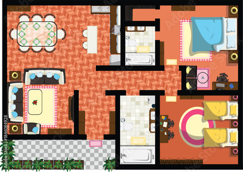 Top View Apartment Floor Plan House Interior Vector