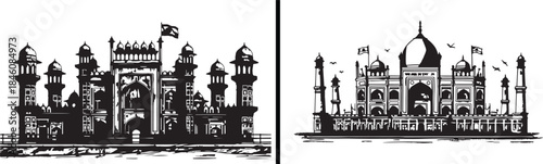 Mosque Silhouette Vector, Islamic Architecture Illustration, Minaret Skyline Design, Religious Landmark Art, Ramadan Mosque Pattern, Islamic City Background, Spiritual Architecture Vector, Arabic Land