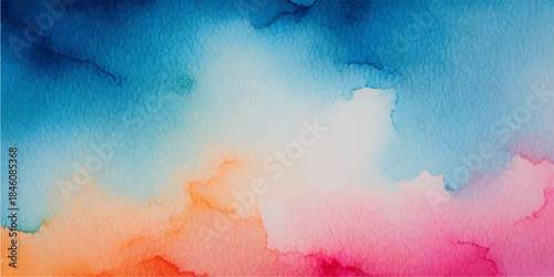 Abstract blue watercolor paint texture on vintage grunge paper with light clouds and art pattern