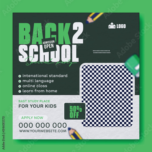 Back to School Creative Design Template.
Back to School Promotion Banner.
Modern Back to School Education Template.
Back to School Sale Social Media Post.
School Admission Poster Design.