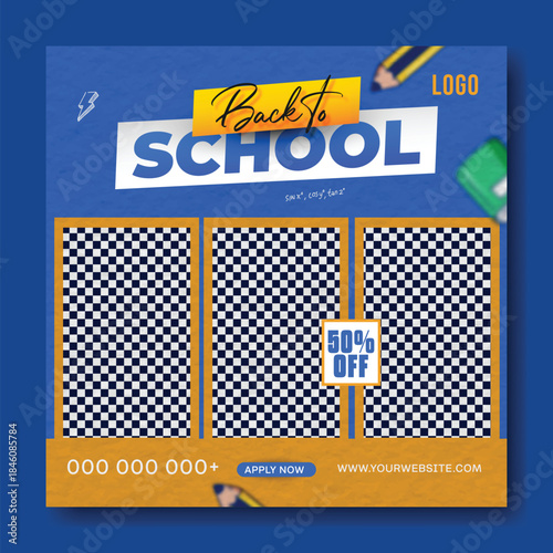 Back to School Creative Design Template.
Back to School Promotion Banner.
Modern Back to School Education Template.
Back to School Sale Social Media Post.
School Admission Poster Design.