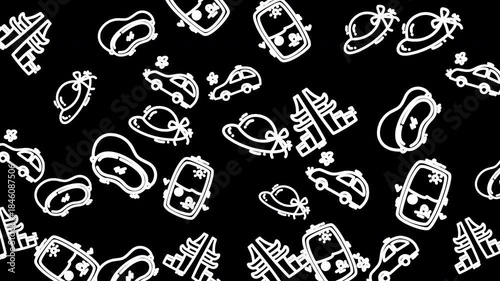 Abstract Black and White Pattern with Outlined Objects.