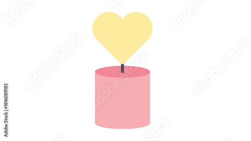 Minimalist Candle Illustration with Heart Flame in Soft Pastel Colors for Romantic Decor