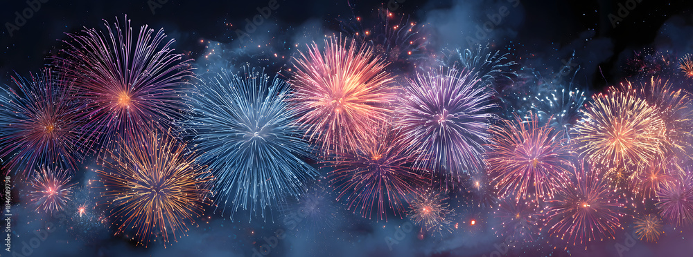 Naklejka premium Fireworks, colorful sylvester-fireworks on dark blue background with sparks