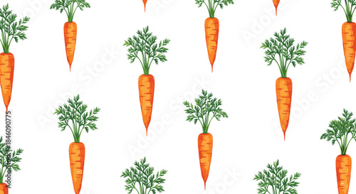 Seamless carrot vegetable pattern illustration with fresh organic carrots and green leaves for food, packaging and textile design