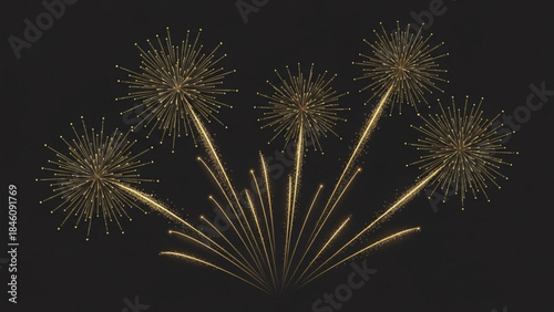 Vibrant fireworks exploding in the night sky with golden sparks and trails of light against a dark background