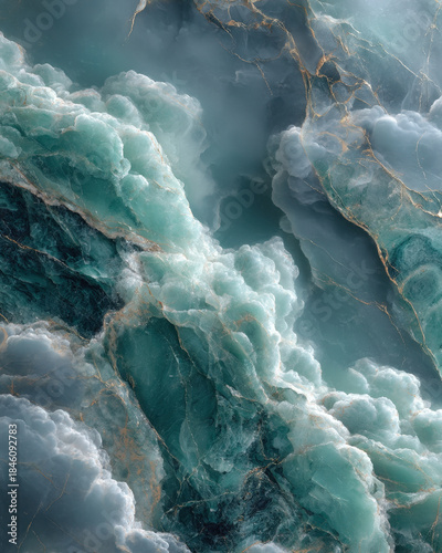 Soft mint and seafoam marble texture with delicate white streaks and silver veins