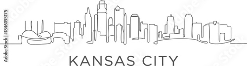Kansas City Missouri Skyline Continuous One Line Drawing Vector