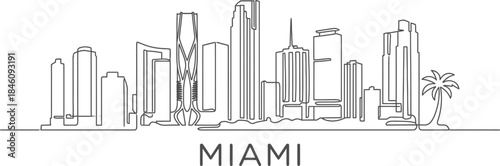 Miami city skyline continuous single line art vector illustration