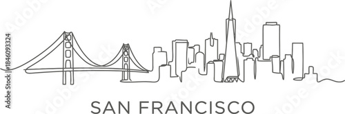 San Francisco city skyline continuous line drawing vector illustration
