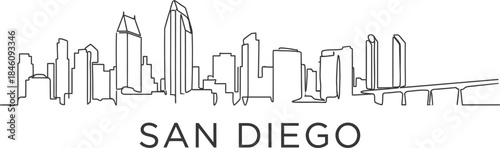 San Diego Skyline continuous line drawing vector art