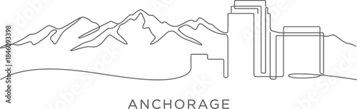 Anchorage city skyline and mountain range continuous line vector