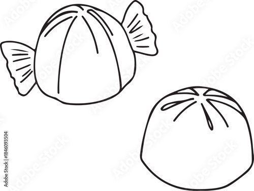 Chocolates Candy Bonbons Hand-drawn Sketch Drawing Vector Illustration, Line Linear Symbol Engraving Coloring Book, Black and White Isolated