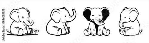 Cute cartoon elephants in various poses, perfect for children's designs