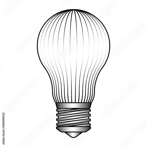 standard light bulb illustration in vintage woodcut style black and white vector art isolated electric lamp for idea and creativity symbol retro engraved