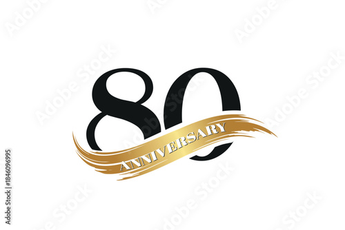 Luxury 80th Anniversary Celebration Logo with Golden Ribbon for Premium Event Branding