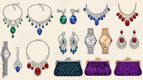Luxurious jewelry and accessories for elegant evening wear