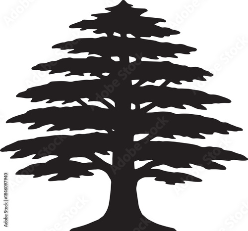 Cedar Tree Silhouette Vector – Premium Black Minimal Cedar Tree Illustration on White Background