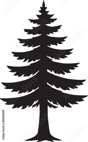 Cedar Tree Silhouette Vector – Layered Branches, Luxury Flat Black HD Design