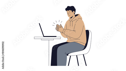 Man Clapping Hands in front of Laptop Symbolizing Success and Achievement Illustration