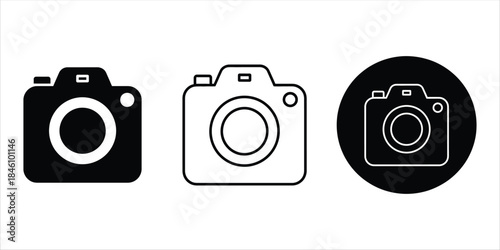 Camera Icon Set: Photography Digital Simple Outline Symbols