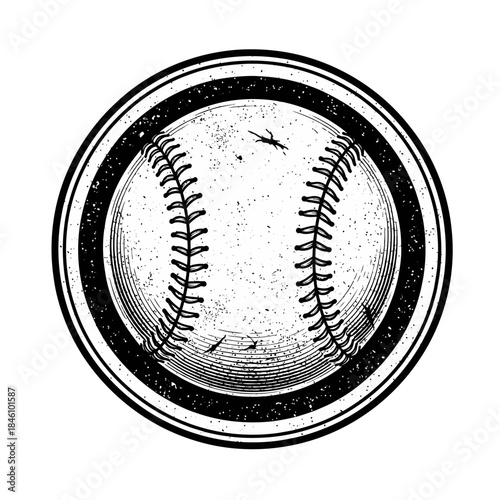 Distressed Baseball Stamp Badge Illustration - Black and White Grunge Style