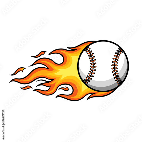 Flaming Baseball Illustration - Fast Pitch or Power Hit Icon