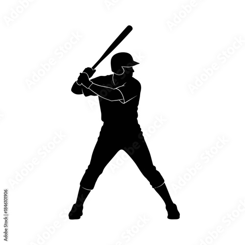 Baseball Batter Silhouette Ready to Hit (Vector Illustration)
