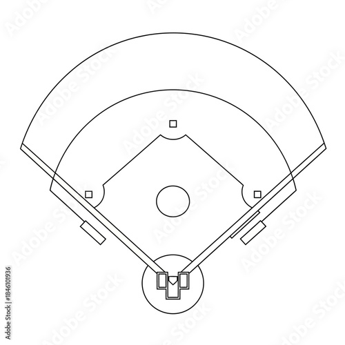 Simple Line Drawing of a Baseball Field Layout and Diamond