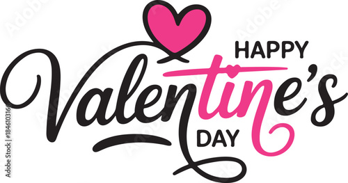 Colorful handwritten Happy Valentines Day greeting text with a lovely pink heart symbol