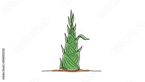 Minimalistic Illustration of a Green Aloe Vera Plant in a Pot with Soil