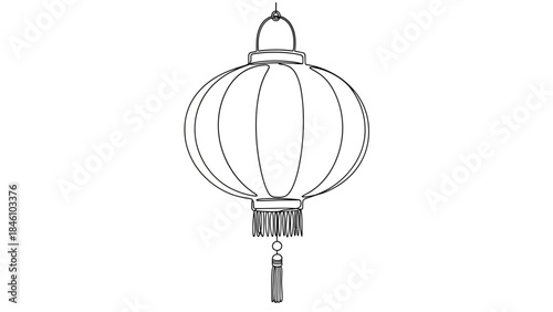 Minimalistic Line Drawing of a Traditional Chinese Lantern for Cultural Decor