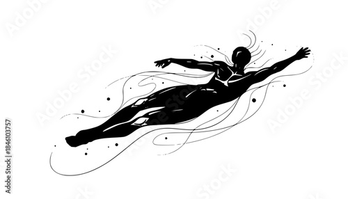 Immersive Appeal: Human Figure Floating in Zero Gravity Vector Silhouette - Surreal
