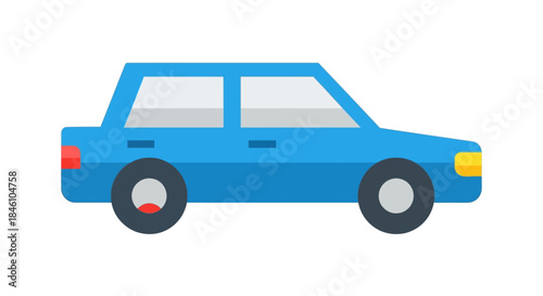 Simple cartoon illustration of a compact blue car with a boxy design and basic details suitable