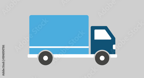 Simple Illustration of a Delivery Truck with a Blue Cargo Container on a Gray Background