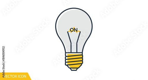 Simple vector illustration of a lightbulb with an ON toggle switch inside for energy and ideas