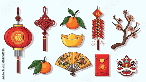 Traditional Chinese New Year Decorations and Symbols for Prosperity and Good Fortune