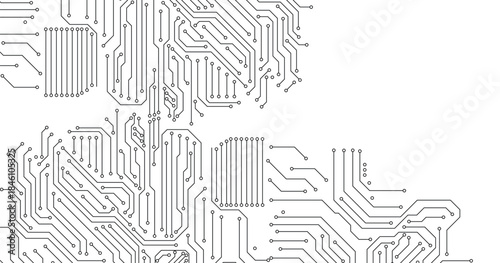 Cyberpunk black circuit diagram on white background. High-tech circuit board connection system.