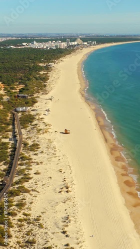 Vertical Aerial View Monte Gordo Beach Algarve Portugal Sunny Coast