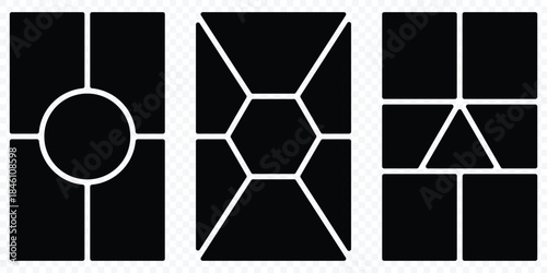 Photo collage set. Collage template frames. Bento grid vector vertical layouts. Geometric tiles pattern for photo collage, website layout, etc. eps 10