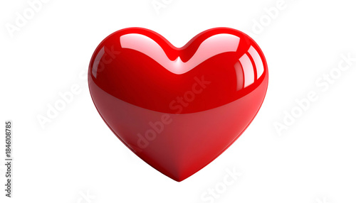 A vibrant, glossy, three-dimensional red heart shape isolated against a stark black background. It appears shiny with gentle highlights and soft shadows