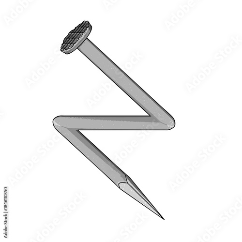 Nail or Hobnail Stainless Steel and Iron Pins on White Background. Construction and Wooden Work Equipment. Vector Illustration.