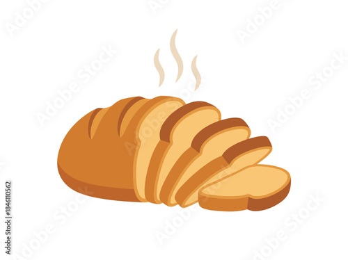 Freshly baked sliced bread on white.