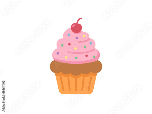 Pink Frosted Cupcake with Cherry Topping.