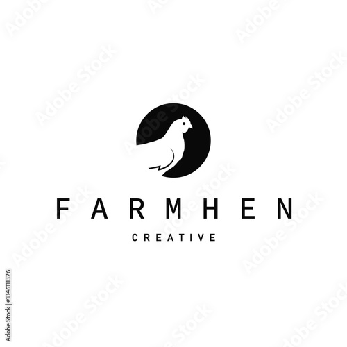 Chicken logo design for chicken farm with simple and minimalist black silhouette of livestock farmer, vector illustration template concept and poster