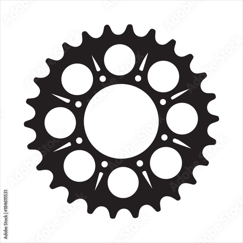 Black sprocket with circular cutouts design on transparent background silhouette